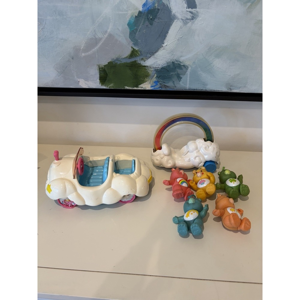 Vintage lot of 1980's Poseable Care Bears Figures Cloud Car Damaged-READ - Picture 1 of 6